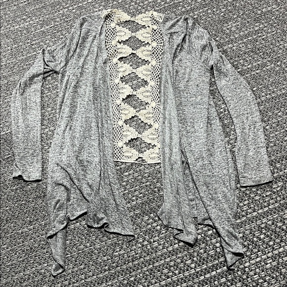 Bluenotes | Salt & Pepper Waterfall Cardigan With Open Crochet Back Detailing - Picture 1 of 8
